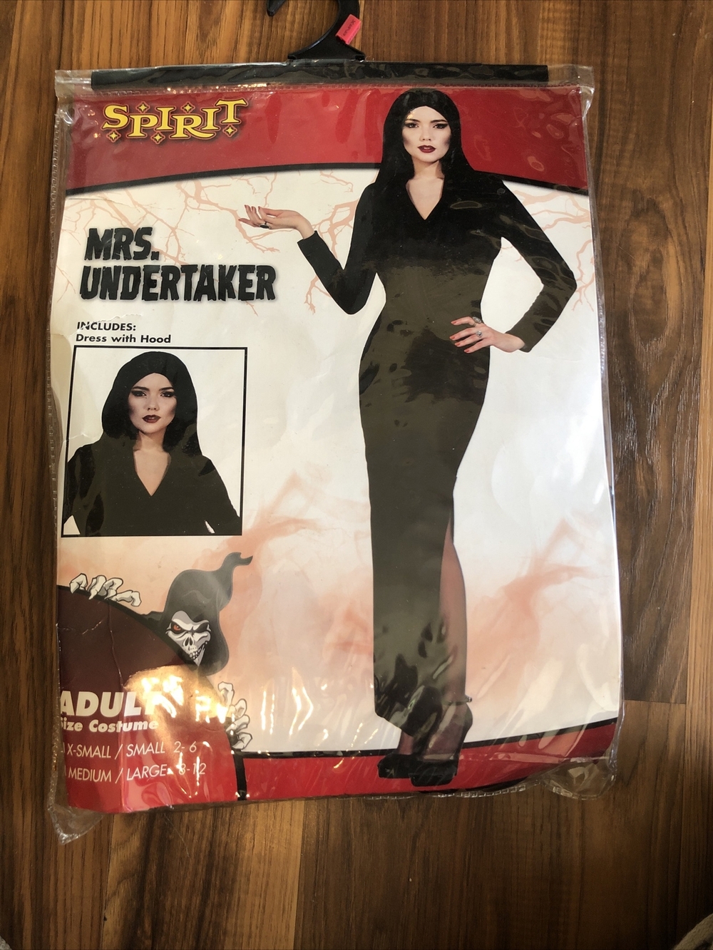Halloween Mrs Undertaker / Morticia Costume dress with hood Size Adult XS